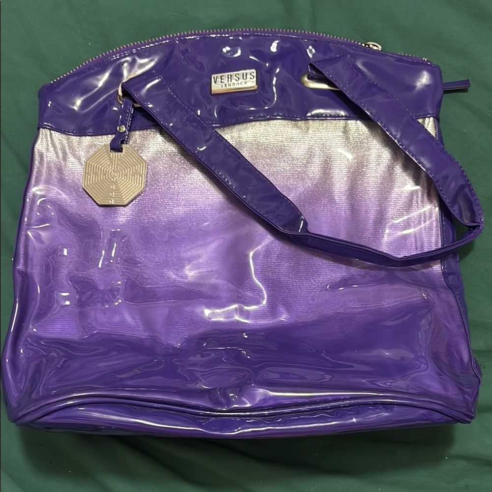 Versace Purple and Silver Tote Bag with Glossy Finish